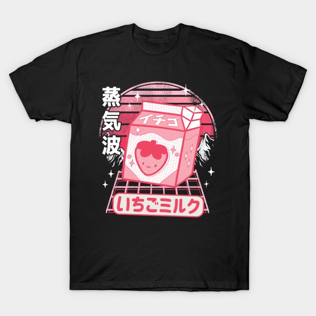 Otaku Pink Retro Japanese Kawaii Strawberry Milk T-Shirt by Kuehni